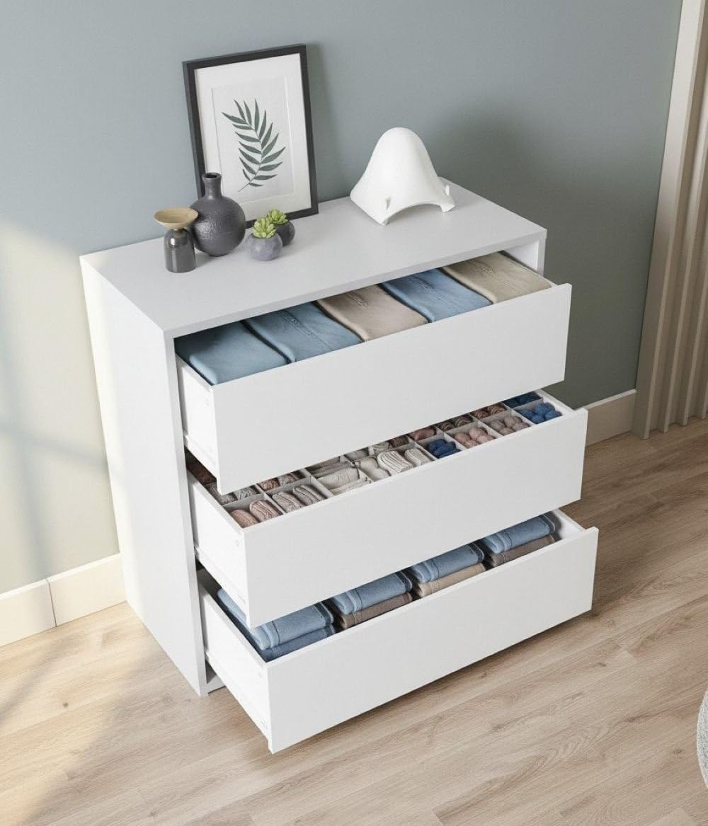  Dmora Newport Weekly Chest of Drawers - 3 Saxi di Dressaggio, Mobile con Finitura a Bianco, per Camera Da Letto Moderna