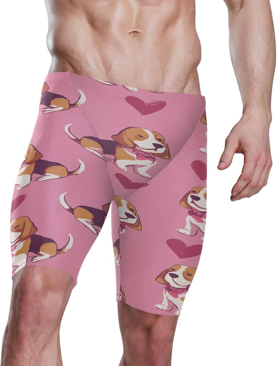 Beagle Love Heart Print Men's Racing Swim Trunks Athletic Swim Jammers Quick Dry Training Swim Shorts S-3XL