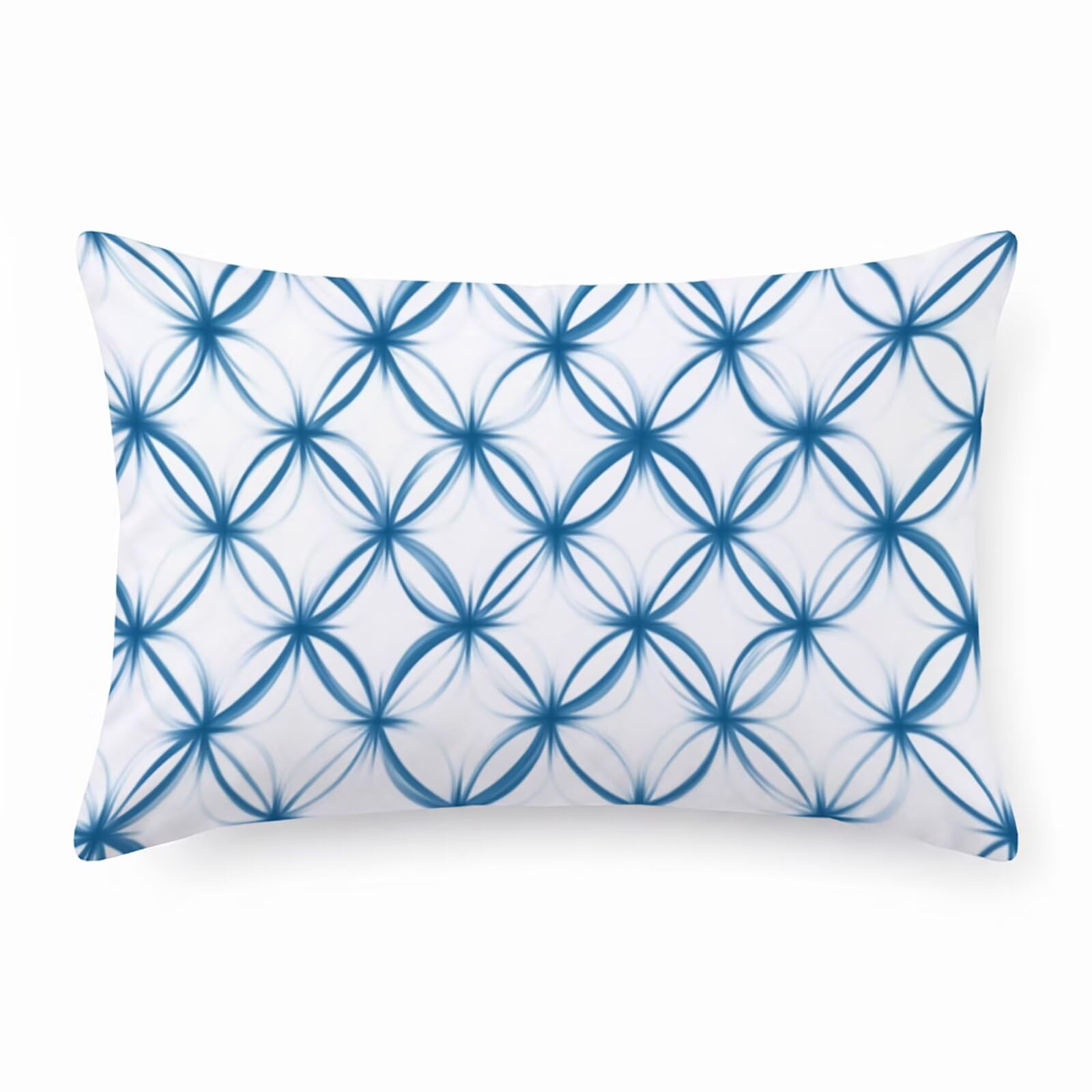 Coussin exterieur rond taie oreiller 40 x 80 bleu blanc velours doux lit