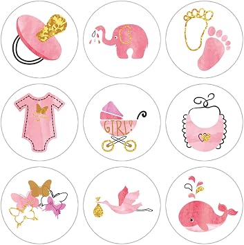 180 Chocolate Drop Labels Stickers Girl Baby Shower Favors, Whale Elephant Theme Baby Shower Favor Stickers Tiny 0.75 Inch. Light Pink