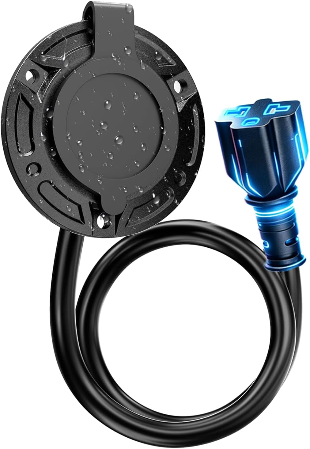 20A 125V AC Port Plug, 12AWG Heavy-Duty RV Shore Power Inlet Plug with 5-in-1 T-Blade Adapter and 16'' Extension Cord, Waterproof Outdoor Electrical Receptacle Outlet Box for Trailer Camper Marine