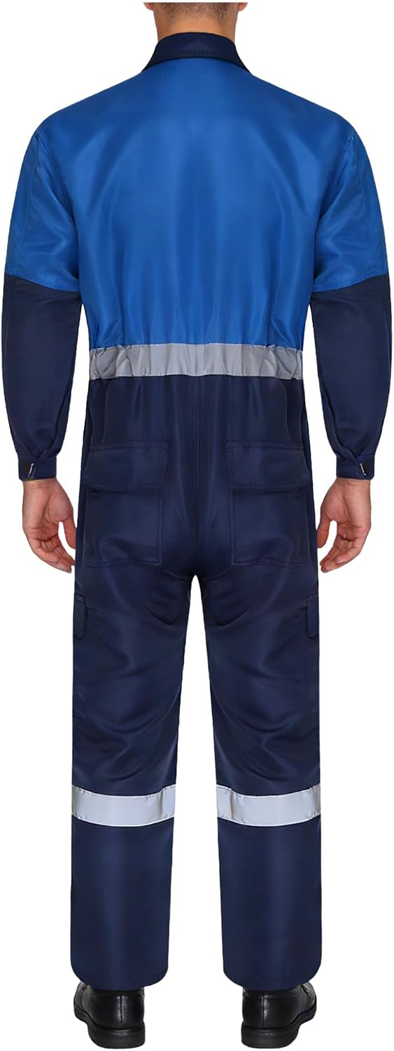 Jelory Men's Long Sleeved Work Overalls Work Suit Color Blocked Overalls Clothing With Zipper