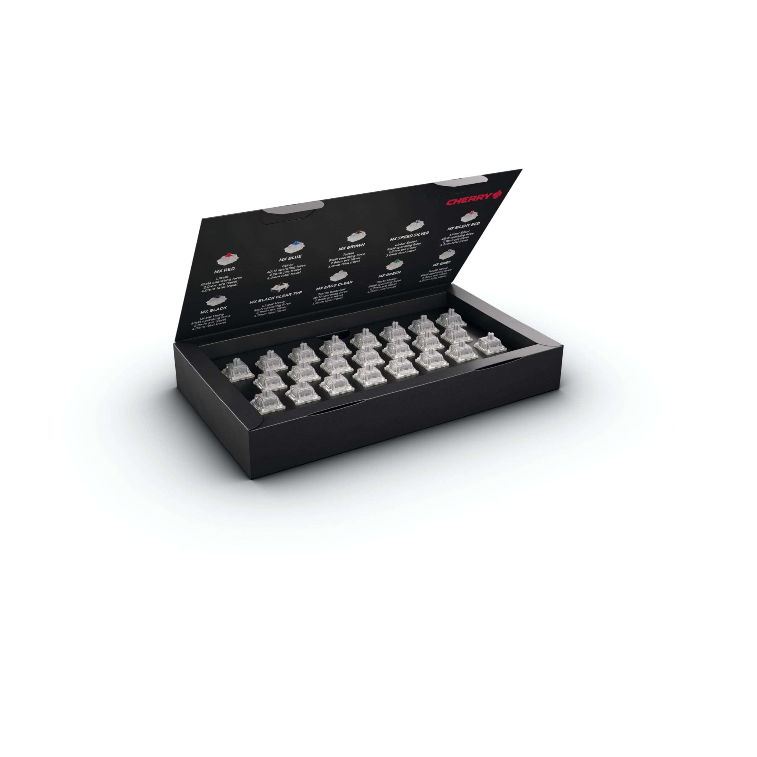 Cherry MX RGB Grey Switch Kit, Box with 23 Mechanical Keyboard Switches, for DIY, Hot Swap or Gaming Keyboard, Linear Switch Without Click, Smooth and Direct-image-10