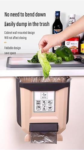 Miniatura 5 de Cubo de basura colgante para cocina, cubo de basura pequeño plegable de plástico de 2.4 galones, mini cubo de basura plegable para gabinete,