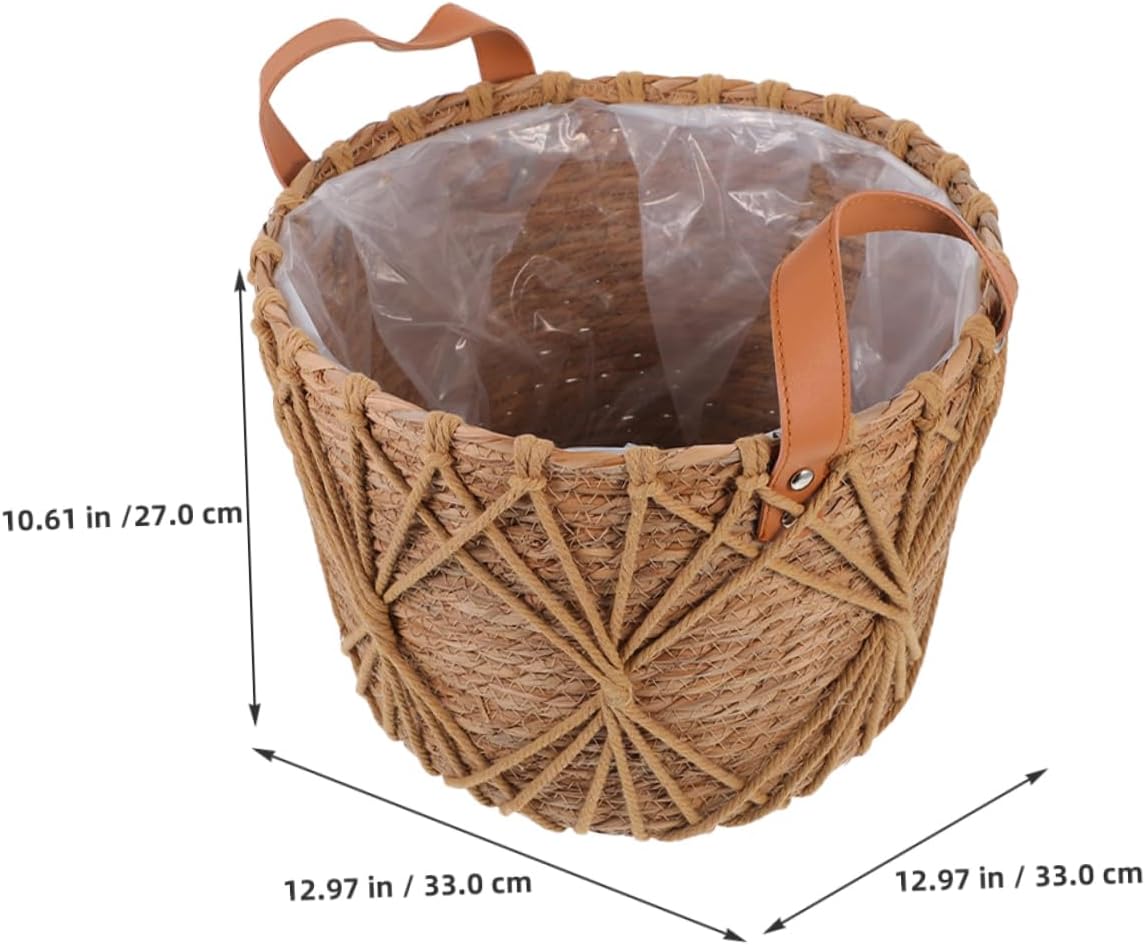 Elegant Wedding Flower Basket Woven Storage Basket Handle Home Decor Multi-use