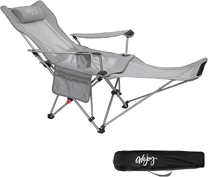 #WEJOY 2-in-1 Reclining Camping Chair, Lightweight Folding Camping Chair with Adjustable Backrest & Footrest, Camping Lounge Chair with Headrest, Cup Holder, Storage Bag, for Beach, Lawn, Concert