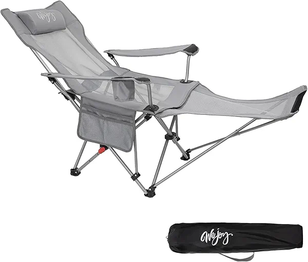 #WEJOY 2-in-1 Reclining Camping Chair, Lightweight Folding Camping Chair with Adjustable Backrest & Footrest, Camping Lounge Chair with Headrest, Cup Holder, Storage Bag, for Beach, Lawn, Concert