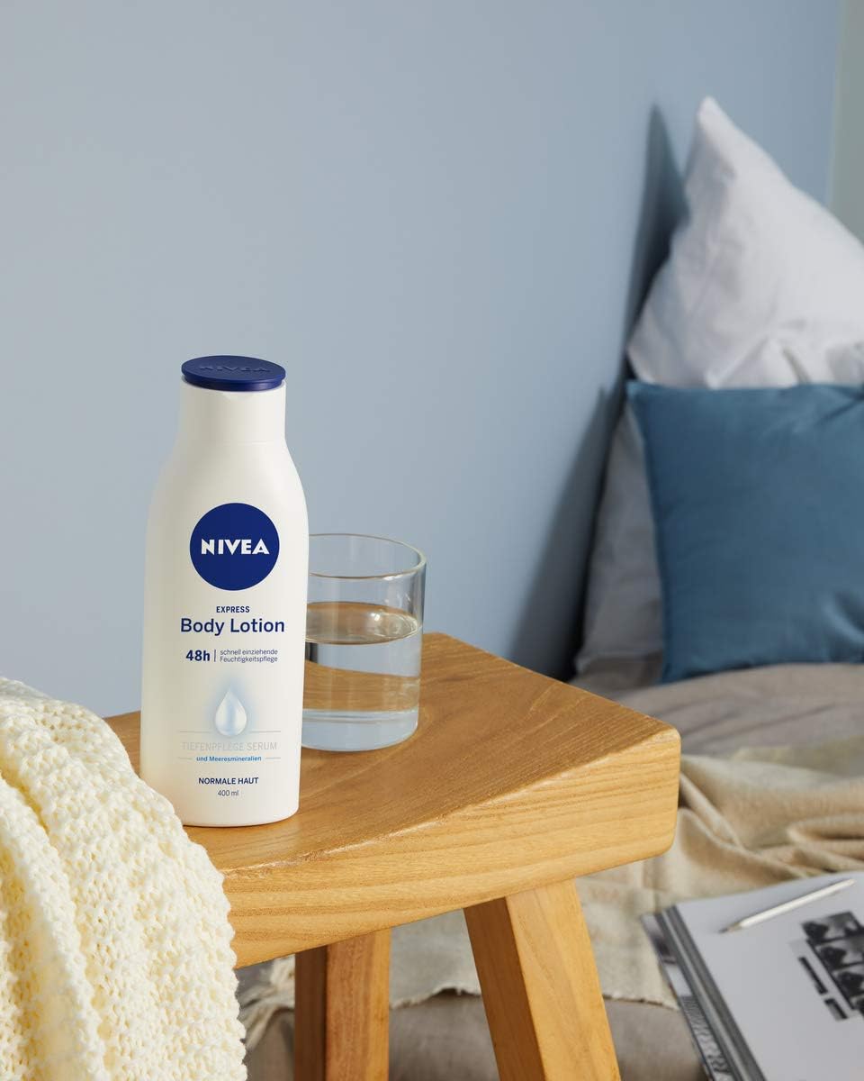 NIVEA Express Body Lotion (400 ml), Extra Fast Absorbing Body Lotion 3 in 1 Formula: 48h Care, Smoothness and Naturally Beautiful Skin - Image 5