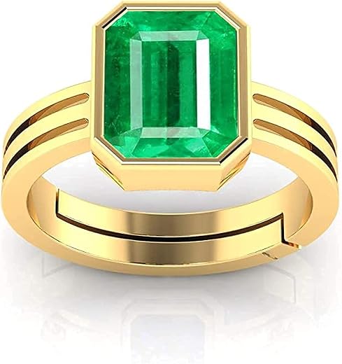 JAGDAMBA GEMS 6.25 Ratti 5.00 Carat Certified Natural Emerald Panna Panchdhatu Adjustable Rashi Ratan Gold Plating Ring fo...