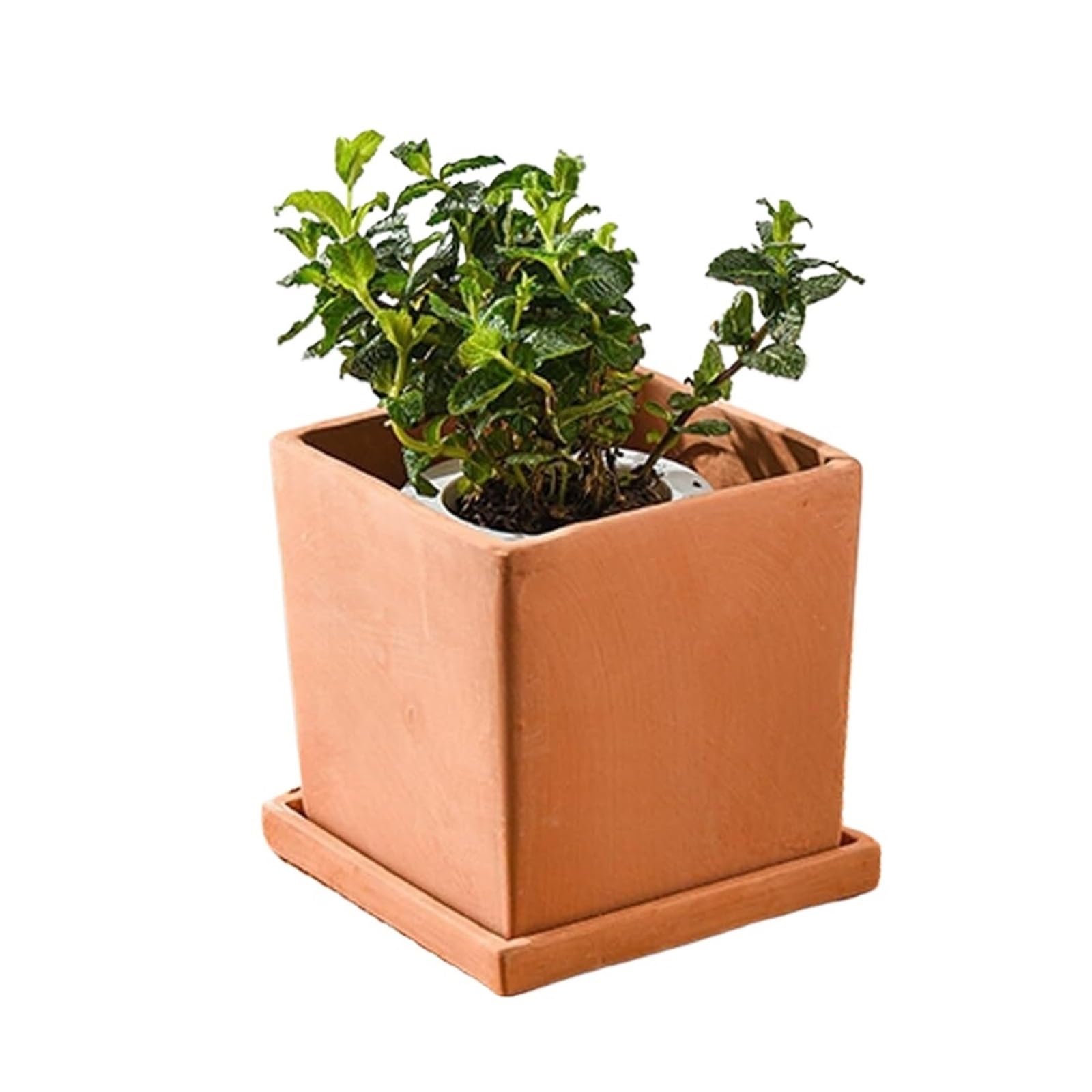 Poterie rougeâtre Yofab pot de fleurs terre cuite 13cm jardinière carrée de balcon