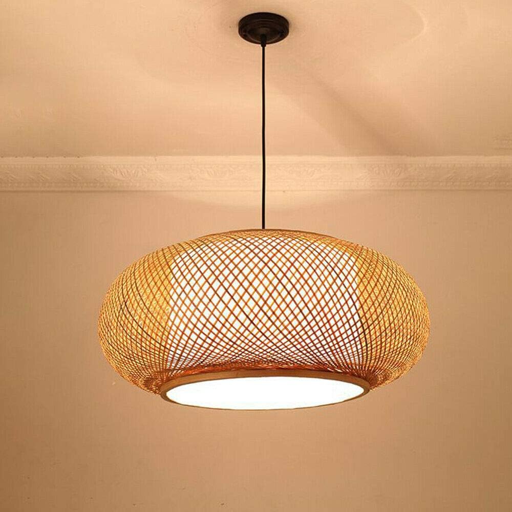 Hand-Woven Bamboo Pendant Light Bamboo Wicker Rattan Lantern Pendant Light Hanging Ceiling Lamp Fixture Wooden Boho Decor for Living Room Bedroom Kitchen Island