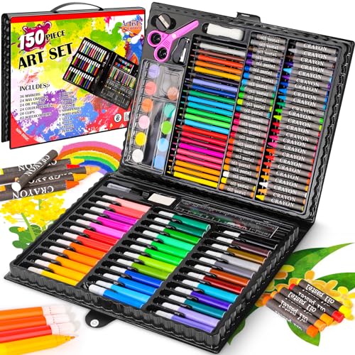 Rocamdo Art Supplies, 150-Pack Art Set Drawing Supplies Painting Art Kits, Arts and Crafts for Kids Ages 6-8 9-12, Drawing Set for Girls Ages 8-12, Creative Gift Art Box for Kids Girls Boys Adults