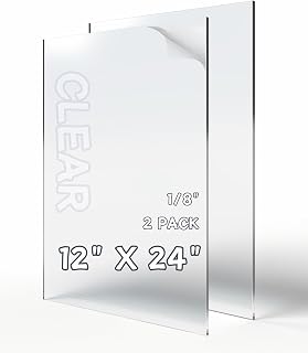 KLEAMLON Plexiglass Sheets 12X24 1/8 Inch Thick, Clear Acrylic Sheet, Glass Panels Cut to Size, Acrylic Board, Panel Sign, Large Sheets (2 Pcs)