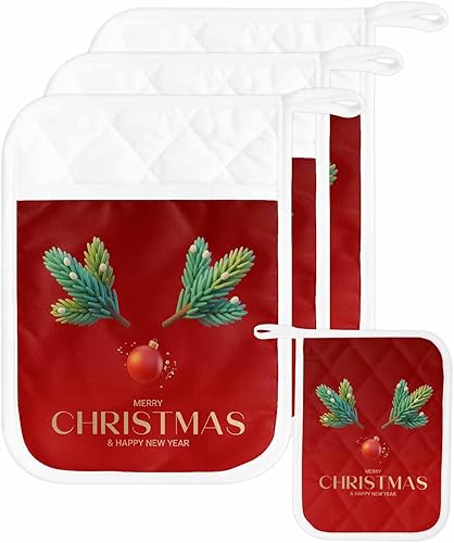 Miniatura 49 de Juego de 4 agarraderas de tela de rizo antideslizantes y aislantes de calor con bolsillo, guantes gruesos para horno, posavasos para hornear, bolas