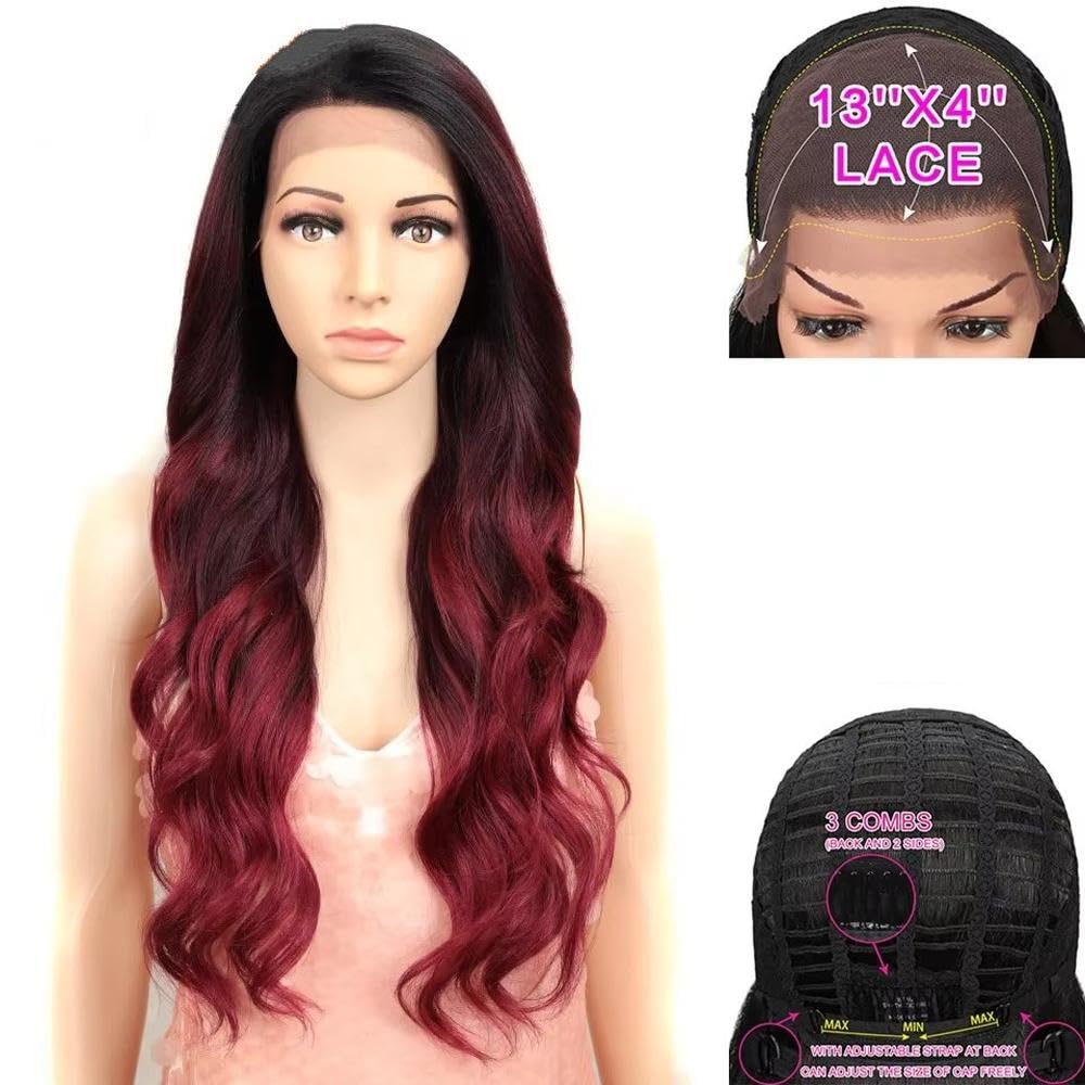 Haarpflege 26 Zoll 13x4 Lace Front Perücke Mit Babyhaar Perücken Ombre Burgund Perücken Für Frauen Körperwelle Hochtemperaturfaser(2)