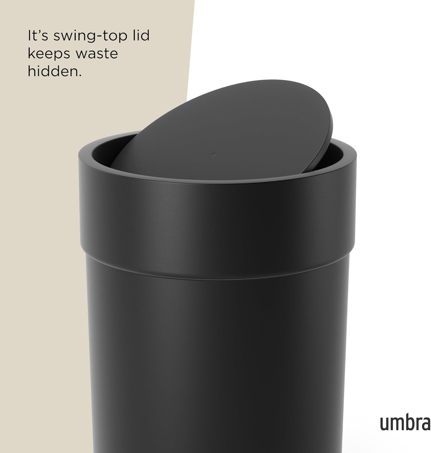 Umbra Touch Trash Can, Small 1.6-Gallon Garbage Bin with Swing Lid, Waste Basket for Bathroom or Office, Black
