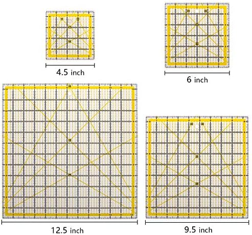 Suwimut Set of 6 Acrylic Quilting Ruler, Transparent Square Quilter Ruler Fabric Cutting Ruler Clear Acrylic Ruler Ironing Ruler with Double Colored Grid Lines for Quilting, Sewing
