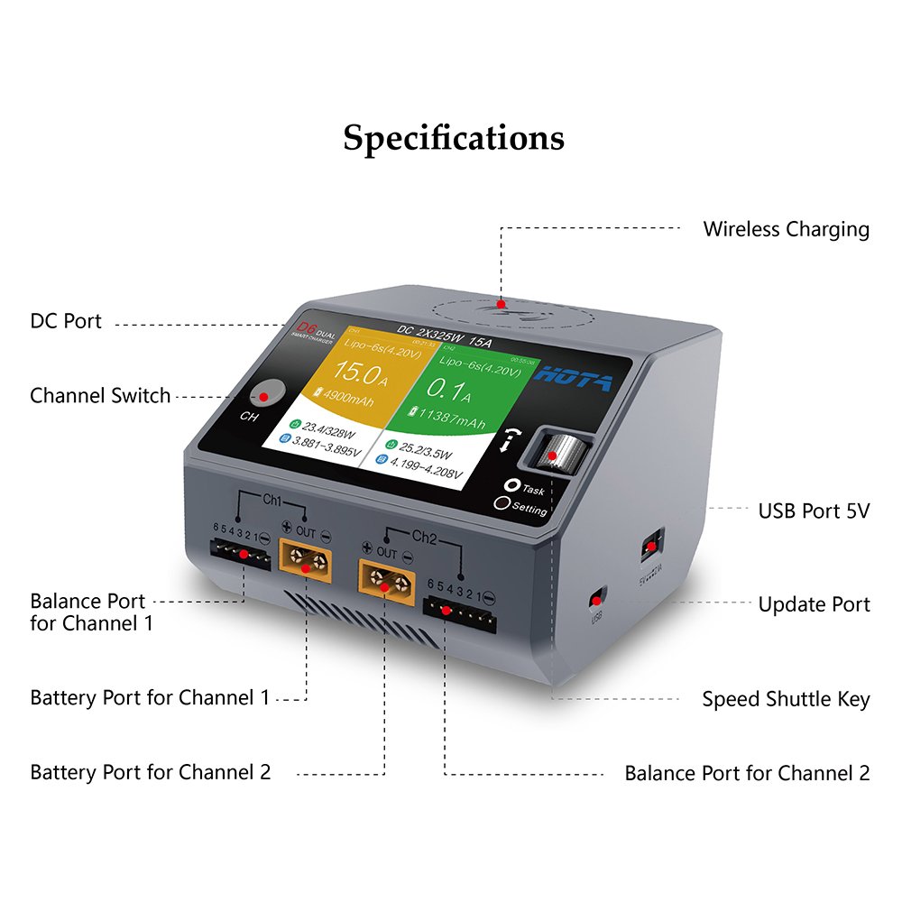 Il Caricabatterie Intelligente A Doppio Canale D6 Carica in Modo Efficiente la Batteria Lipo NiMH, Ricarica Wireless per Dispositivi Mobili, per Appassionati di Elicotteri RC, 650 W, 15 A