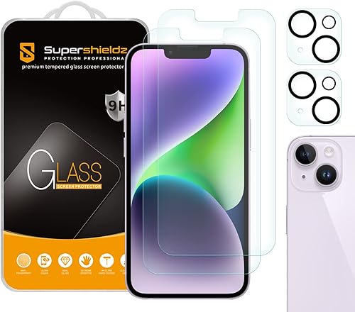 Supershieldz (2 unidades) Diseñado para iPhone 14 (6.1 pulgadas) + protector de pantalla de vidrio templado para lente de cámara, antiarañazos, sin