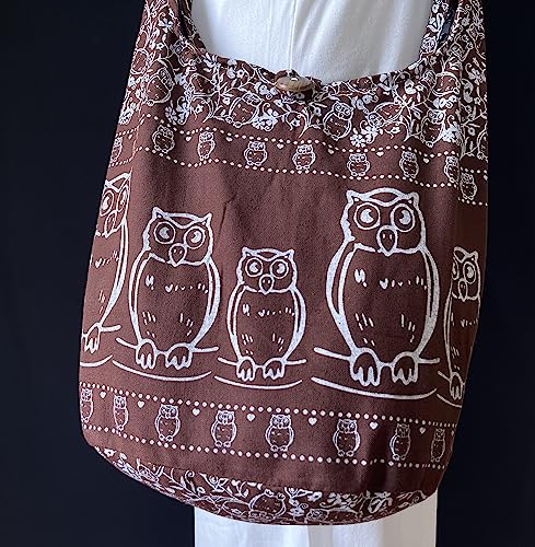 Image of Owl Print Sling Crossbody Messenger Purse - Hippie Hobo Shoulder Bag - Unlined, Medium