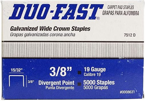 Duo-Fast 7512D 3/8" Length x 15/32" Crown 19 Gauge Staples 5000 per Pack 8631