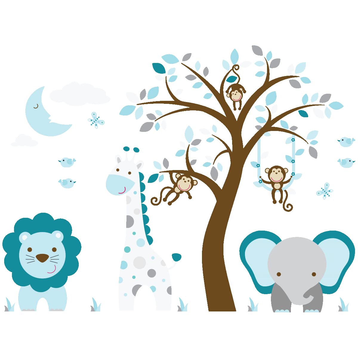 Children's Wall Stickers - Baby Room Decoration - Children's Bedroom Wall Sticker - Mischievous Jungle Animals - H60 x L80 cm - Image 4
