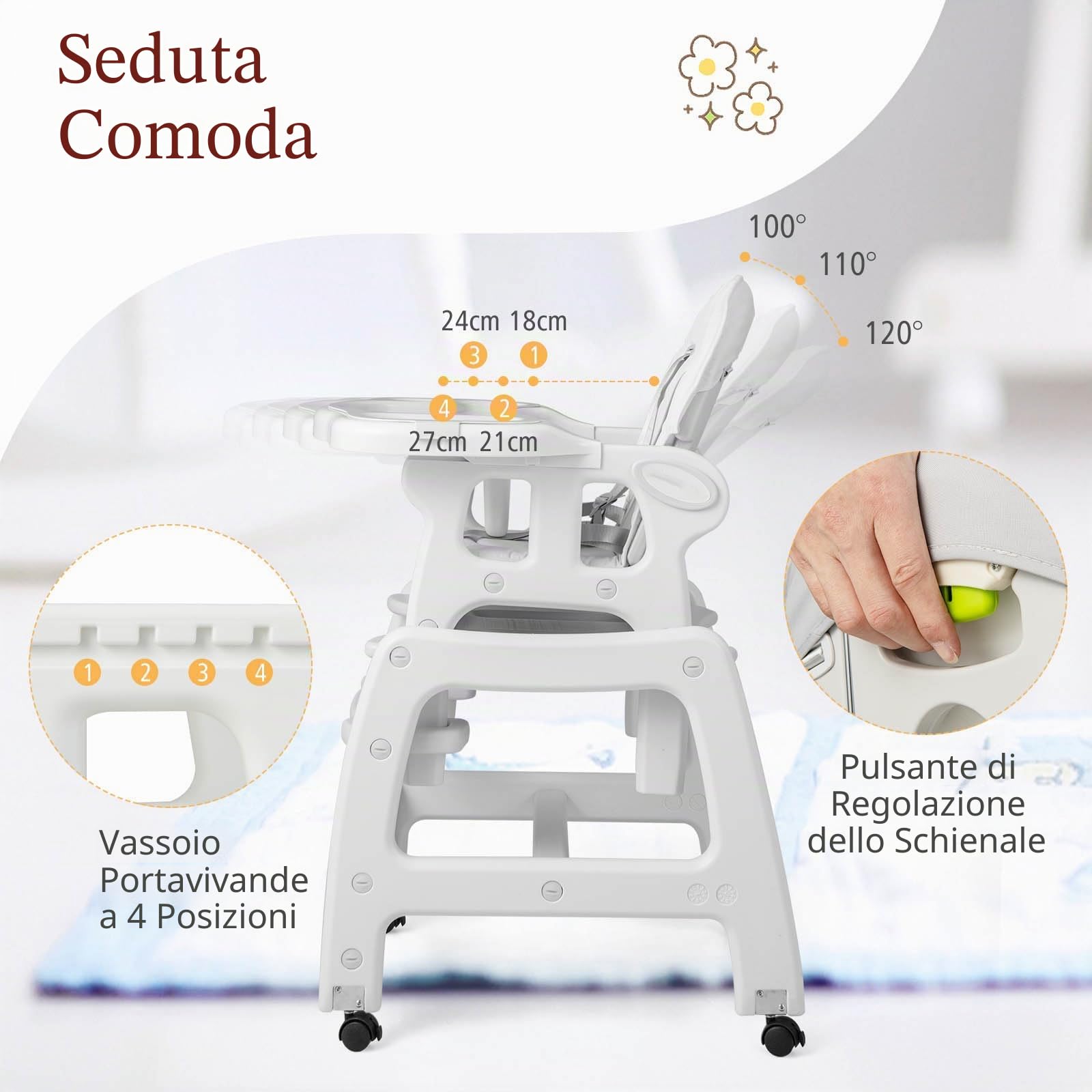 Lifezeal Seggiolone per Bambini 6 a 36 Mesi con Funzione Dondolo, Doppio Vassoio Rimovibile e Cuscino del Sedile e Poggiapiedi, Seggiolone Combinato con Cintura di Sicurezza