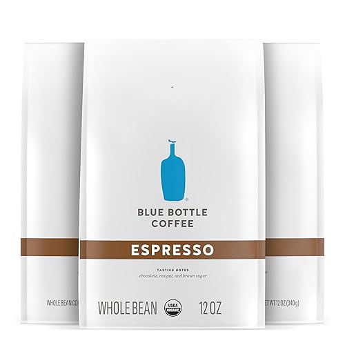 Blue Bottle - Café orgánico en grano entero, expreso, tostado oscuro, bolsa de 12 onzas, (paquete de 3)