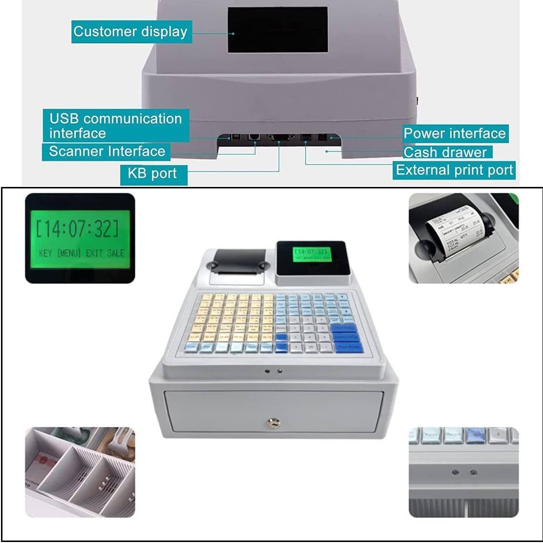 Cash Registro electrónica hasta la Pantalla LED Digital: Ideal para restaurantes de pequeñas Empresas, supermercado, minorista - 81 Keys POS Sistema
