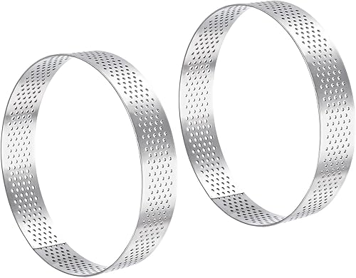 uxcell 2 anillos de acero inoxidable para hornear, anillo perforado de mousse para hornear, resistente al calor, 3.9 pulgadas de diámetro, 0.8