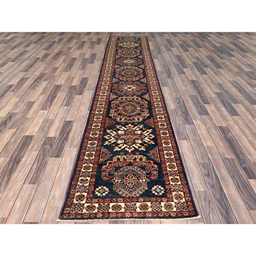 Shahbanu Rugs Space Cadet, Afghan Super Kazak Wool Hand Knotted, Runner Oriental Rug (2'7" X 13'6") #TOP5
