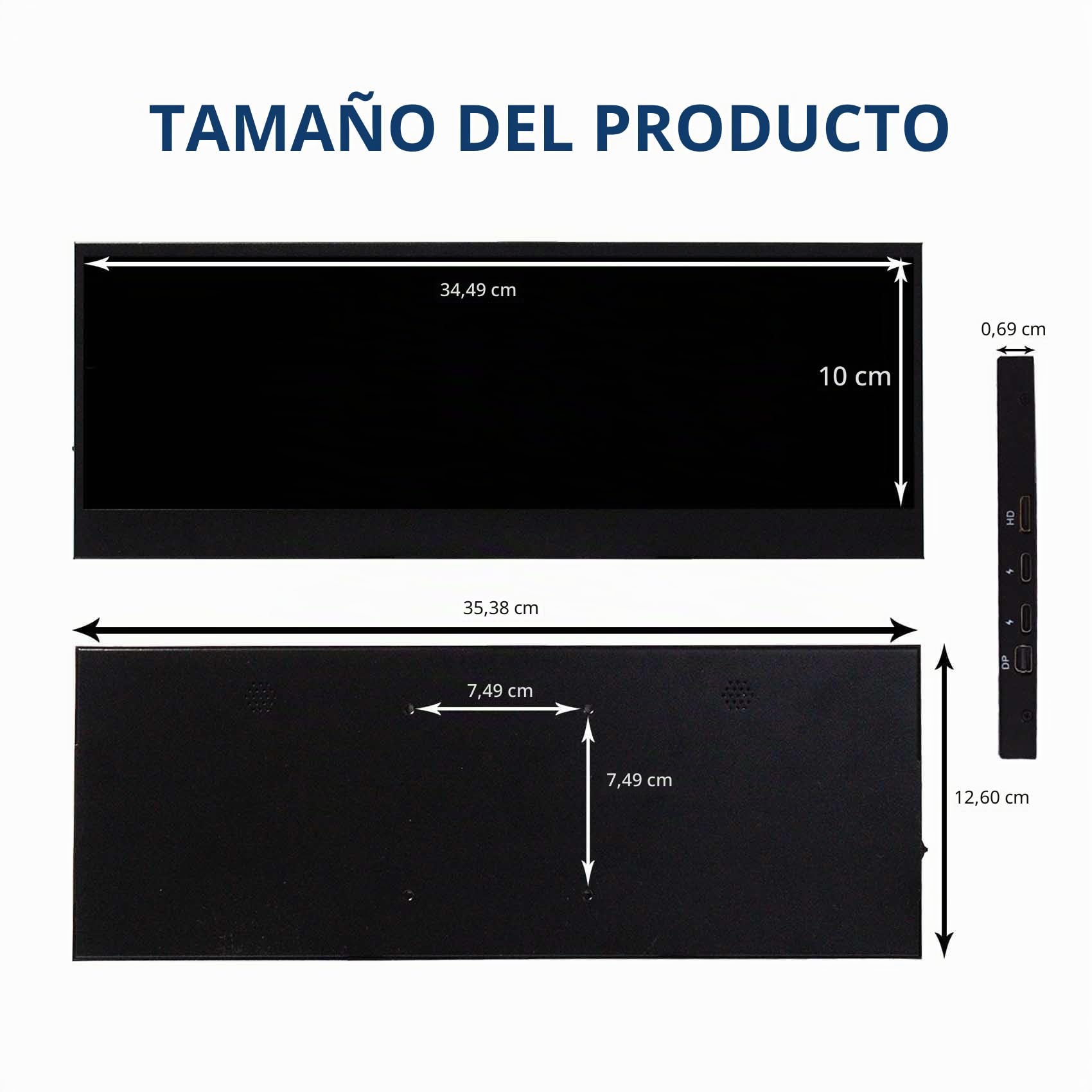 VSDISPLAY Monitor táctil portátil, Pantalla de Barra Estirada IPS 4K de 14 Pulgadas | Entrada de video USB C H/D, altavoces duales, para carcasa de PC, pantalla de estudio de música, panel de publicidad