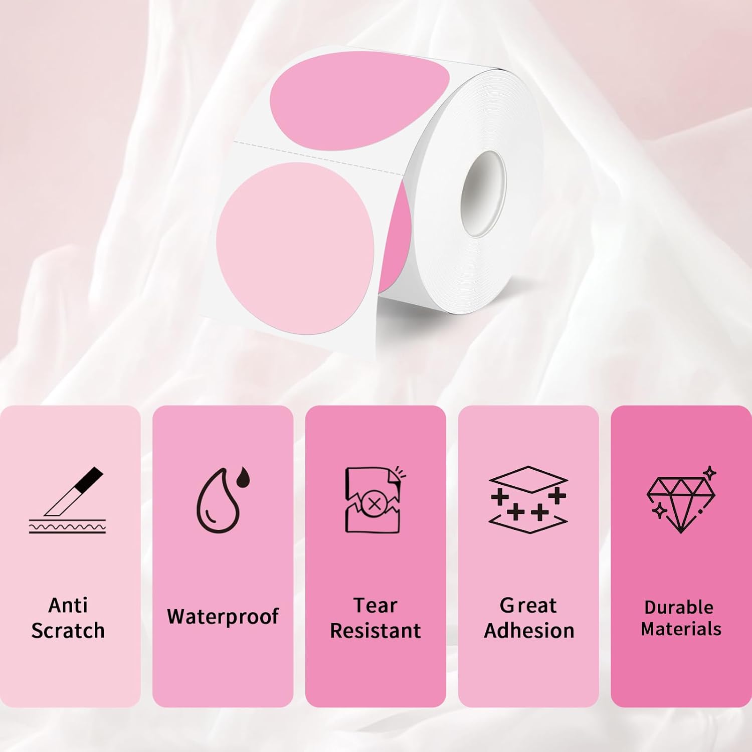 2 Inch Round Thermal Label Stickers, Pink Gradient Circle Thermal Stickers Labels, Direct Thermals Printer Label for Logo Design-300 Sheets/1 Roll - Image 3