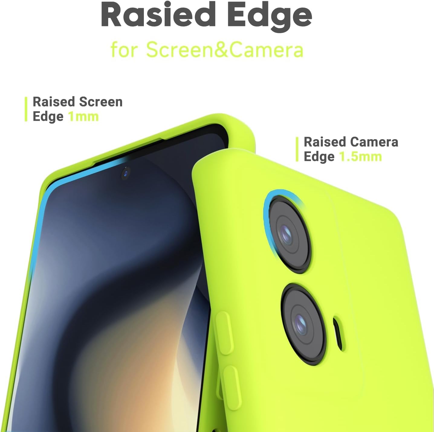 LoeoeL for Motorola Moto Edge 2024 Phone Case Silicone, Fluorescent Neon Lime Green Bright Color Matte TPU, Minimalist Ultra Thin Slim Soft Rubber Gel Cute Case for Women Men, Camera Cover image 4