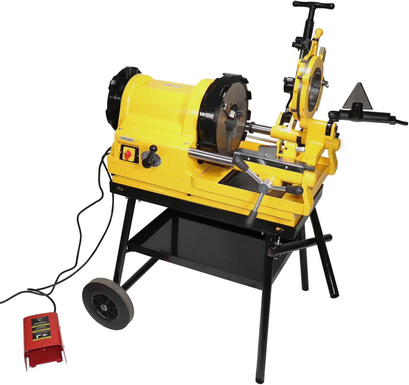 Steel Dragon Tools 6790 Power Pipe Threader Threading Machine 1/2in. - 4in. Capacity 750W 24RPM with Reverse Foot Switch Self-Oiling Die Head and Cart