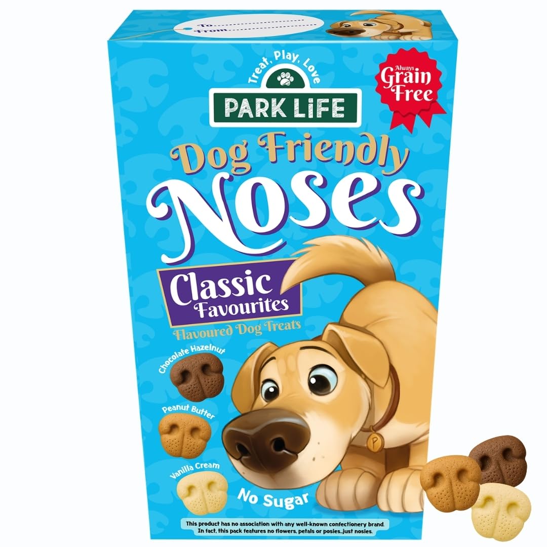 PARK LiFE Noses Dog Treats Box, Dog Birthday Treats & Dog Safe Chocolate Alternative, Grain Free, No Sugar, Puppy Safe Soft Dog Treats, Peanut butter, Vanilla and Choco Hazelnut Flavours (240g)