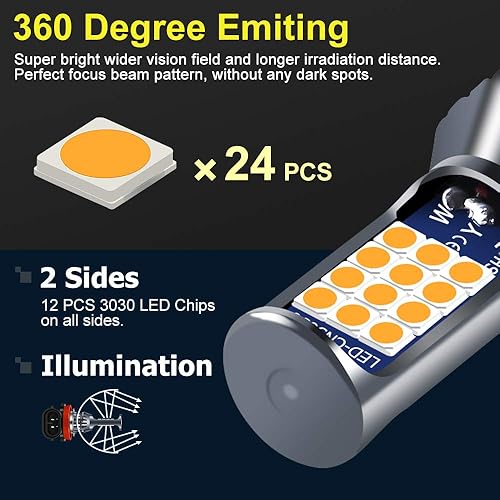Vista 18 de 2 bombillas LED H8 H9 H11 antiniebla de limón verde, 24 LED 3030 chips superbrillantes, bombillas LED de repuesto DRL para automóviles, camiones