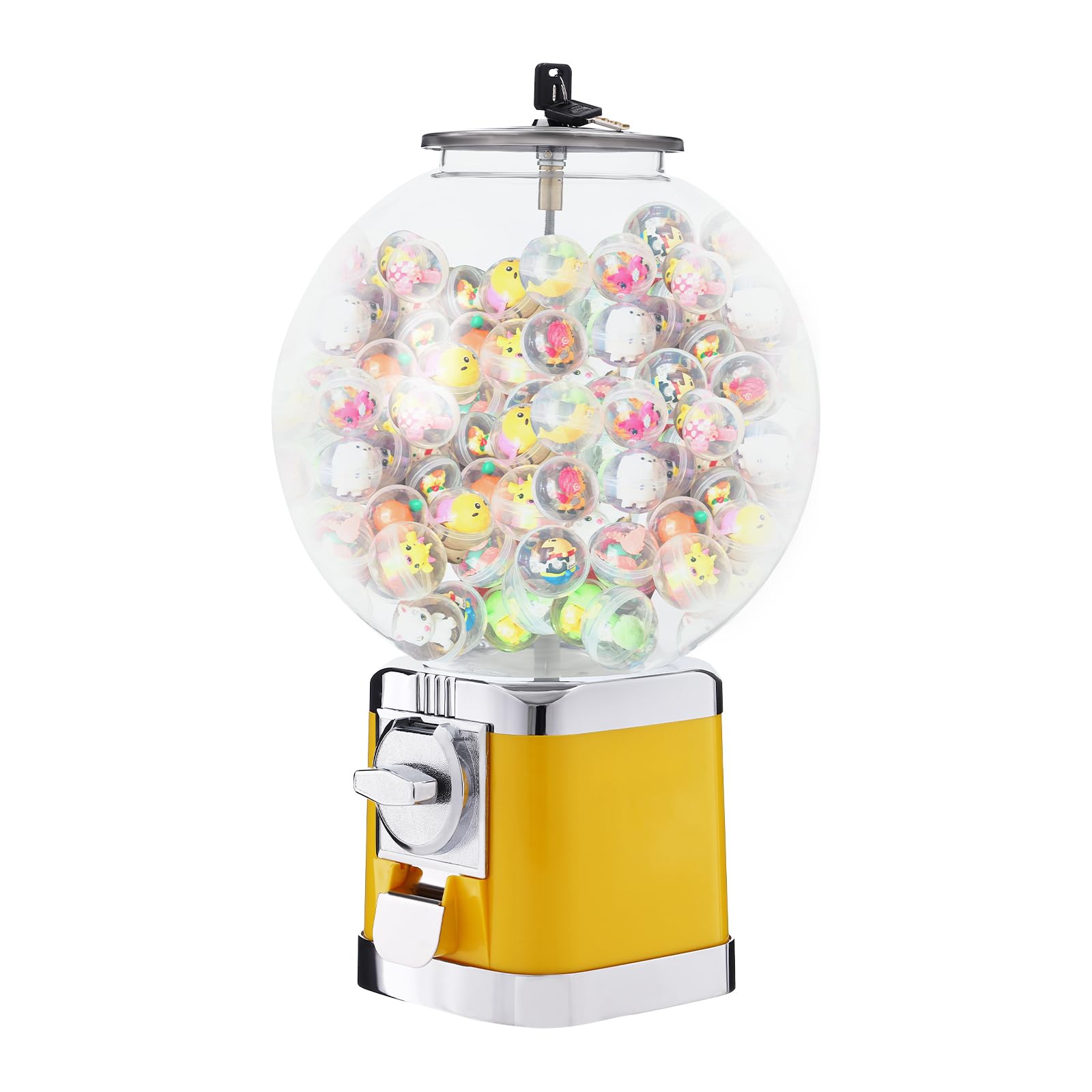 DYNAMI Capsule Vending Machine,Big Bubble Gumball Machine,Countertop Ball Bulk Vending Machine for 500Pieces 1.26in Ball,Gumball Pinballs Capsule Toys Bank for 1 Coins (Yellow)