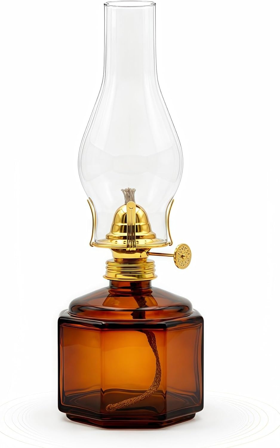 Vintage Glass Oil Lamp 11.2 Inch, Classic Kerosene Hurricane Lantern with Adjustable Wick, Decorative Oil Lantern for Indoor Outdoor Tabletop Decor Emergency Lighting(Amber)
