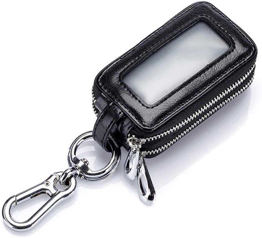 Zekefao Smart Car key case Genuine Leather Car Key Chain Holder Metal Keyring Zipper Bag for Remote Key Fob for Men Women (Black) [Energy Class A]
