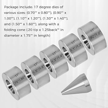 17 Degree 5-Piece Standard Folding Reduction Die Set, Stainless Steel Folding Dies and Folding Cone Kit