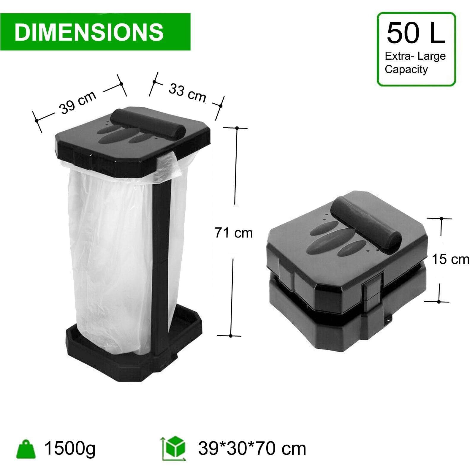 HOLAKIT Porta sacco della spazzatura pieghevole con gambe rinforzate e scomparto interno integrato, bidone della spazzatura portatile, bidone della spazzatura all'aperto con 20 sacchetti per campeggio
