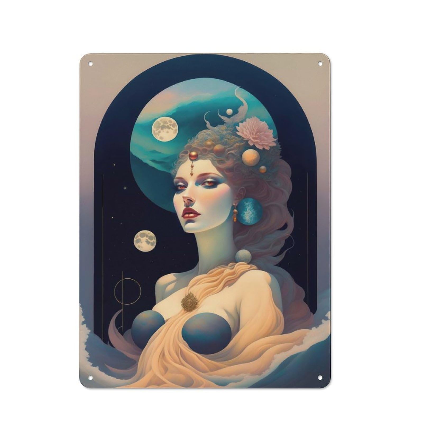 Junmoney Women's Woman Floral Rustic Metal Plaque 40X30cm For Hobby Room Or Studio, For Creative Interior Collectors