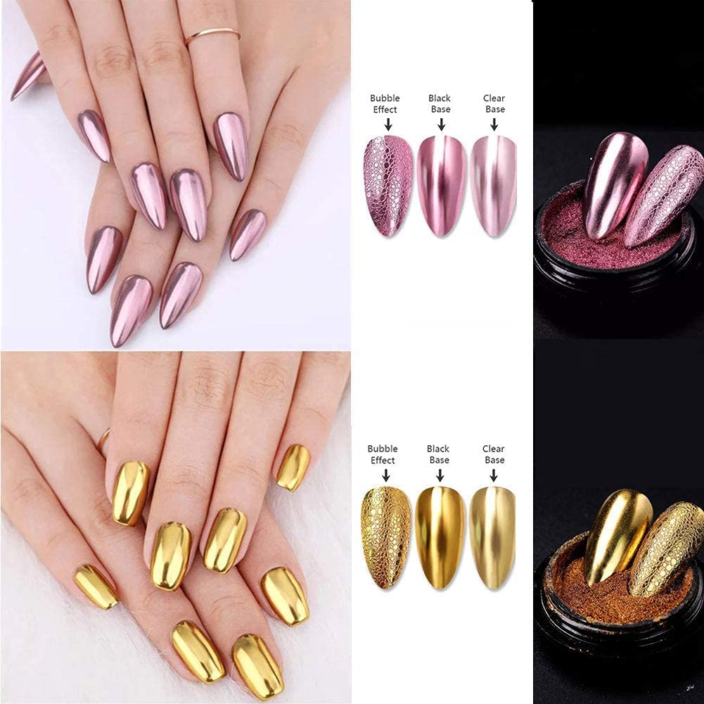 VERONNI Chrome Nail Powder 6 Colors/Jars Holographic Mirror Effect Nail Powders Metallic Bubble Effect Nail Art Decoration Nail Art Powder With 6 Eyeshadow Sticks