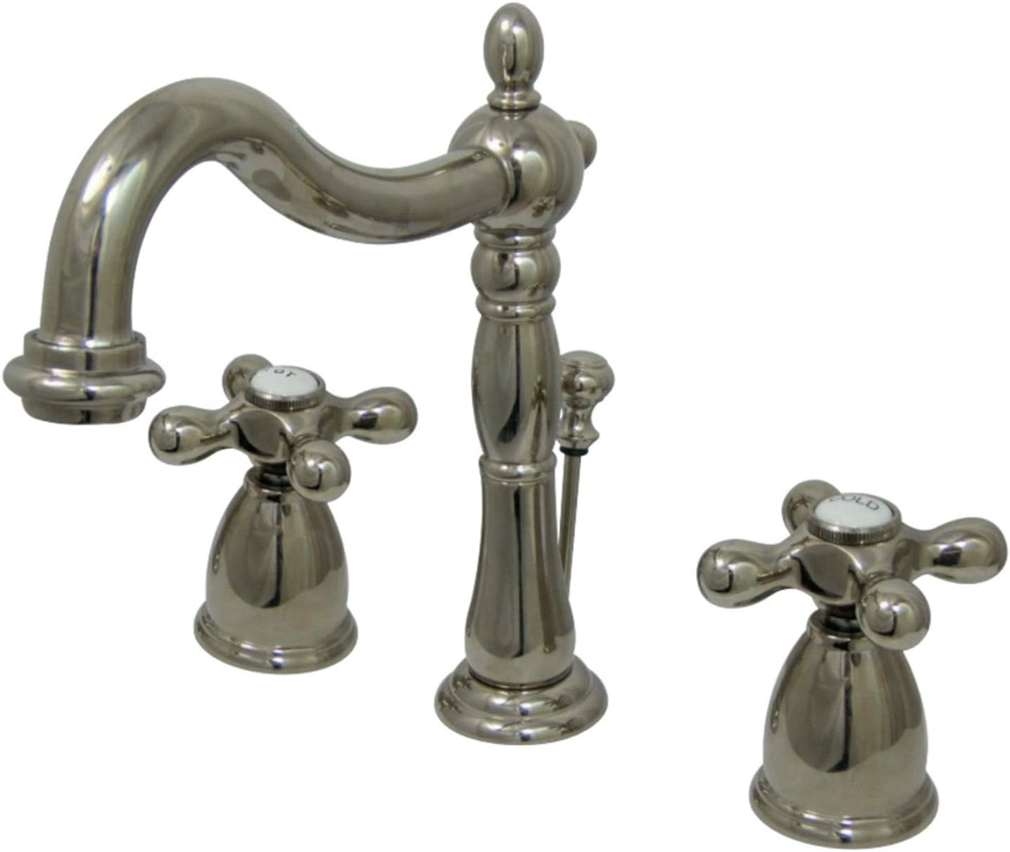 Kingston Brass KB1976AX Heritage Widespread Lavatory Faucet Metal Cross Handle, Polished Nickel, 11 x 6.5 x 8.06