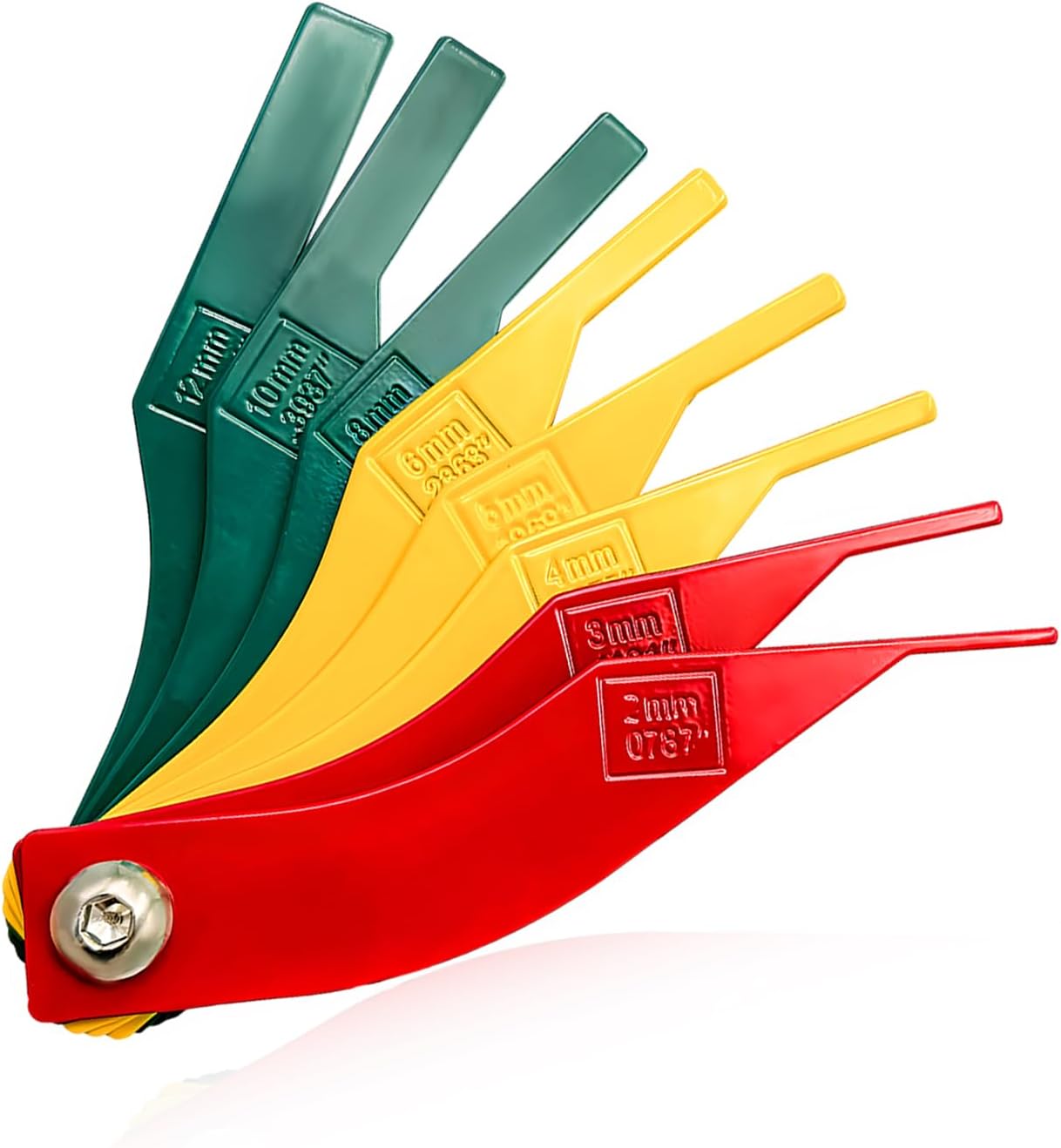 Brake Lining Thickness Gauge, 8-in-1 Automotive Brake Pad Measure Ruler with SAE & Metric Scales, Color-Coded Feeler Thickness Gauge for Disc & Drum Brakes Pads, Car Accessories