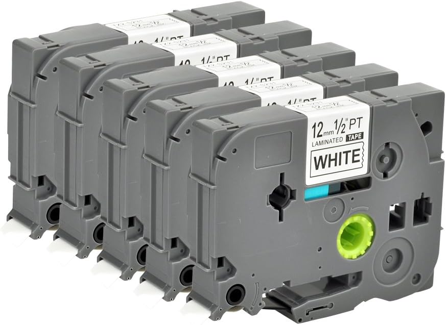 Compatible P Touch Label Tape 5Pack TZS231 TZe S231 Extra Strong Black on White TZ Cartridge Label Orison 1/2'' Cassette Refills 0.47 inch x 26.2Feet(12mm x8m)