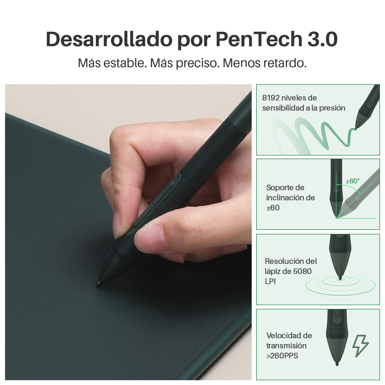 HUION Inspiroy 2 M Tableta Gráfica, Nuevo Bolígrafo Digital PW110, 8 Teclas de Acceso Directo Personalizables, Desplazador Fácil de Usar, Ideal para Dibujar, Estudiar y Trabajar Desde Casa, Verde