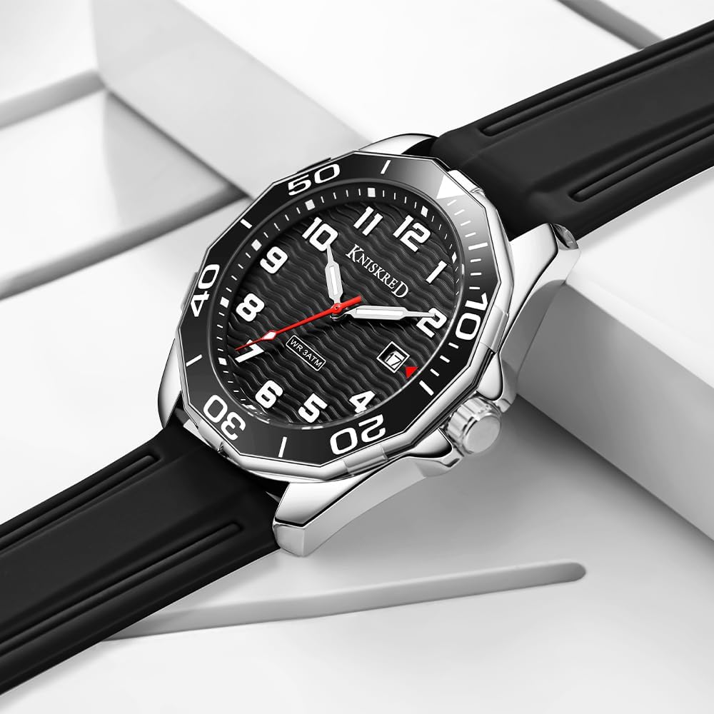 Sports Watch for Men with Easy Read Dial and Stainless Steel Band or Silicone Band Water Resistant