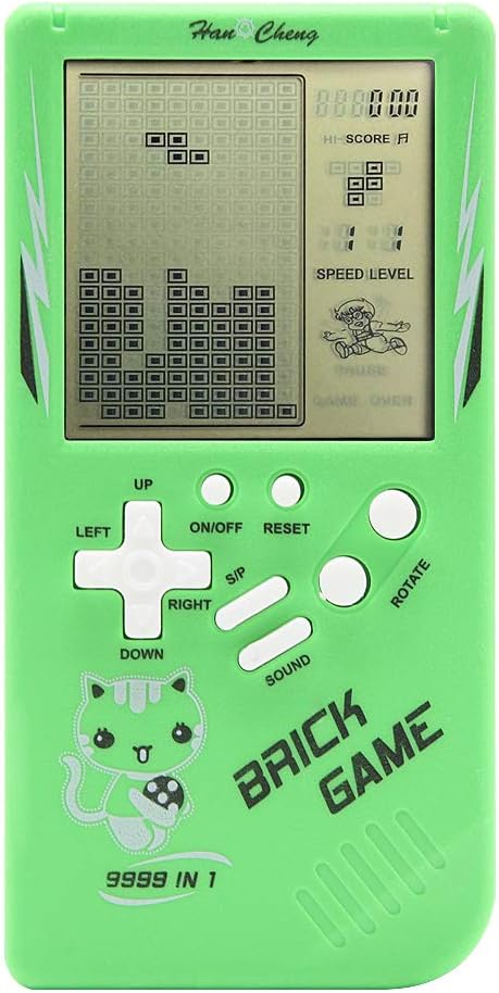Retro big screen brick game console 9999 in 1 Tank/racing/shooting Casual puzzle game Adjustable difficulty and speed small and easy to carry best gifts (Green)